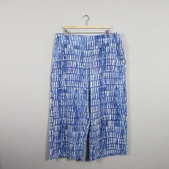 Habitat Women's Royal Batik Linen Blend Crop Pants Pull on Wide Leg Blue XL 296 - Picture 1 of 13